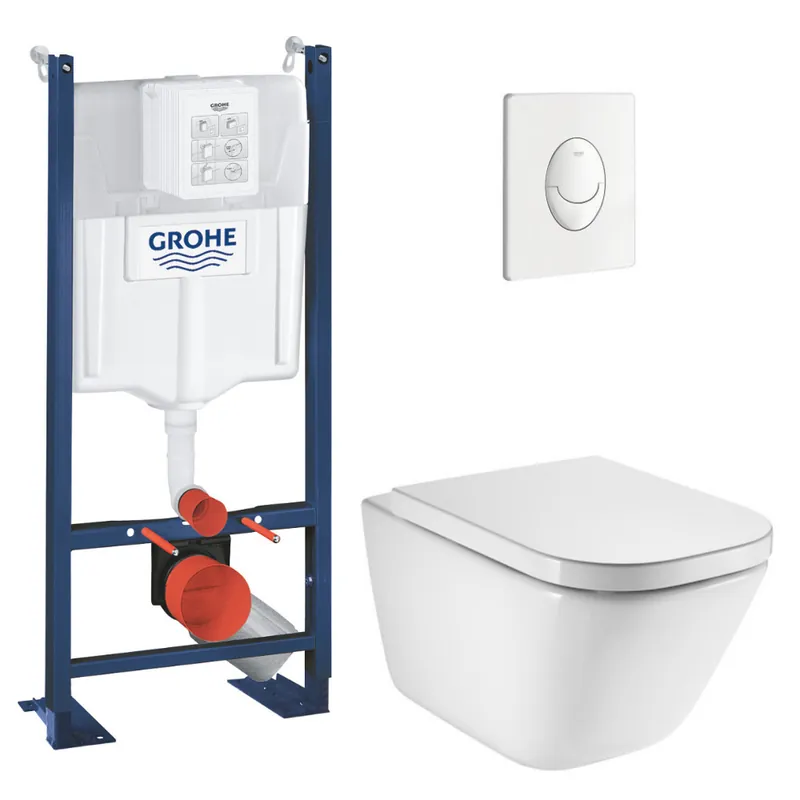 Pack WC bâti-support autoportant Rapid SL + WC suspendu Roca avec abattant SoftClose + plaque blanche (GRRROGAWR02-U)