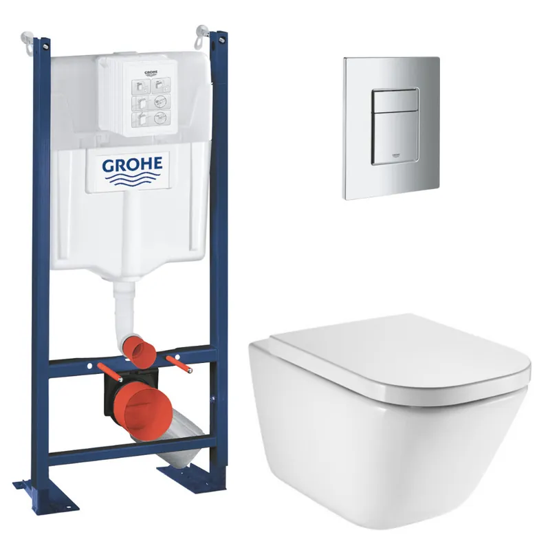 Pack WC bâti-support autoportant Rapid SL + WC suspendu Roca avec abattant SoftClose + plaque chrome (GRRROGAWR03-U)