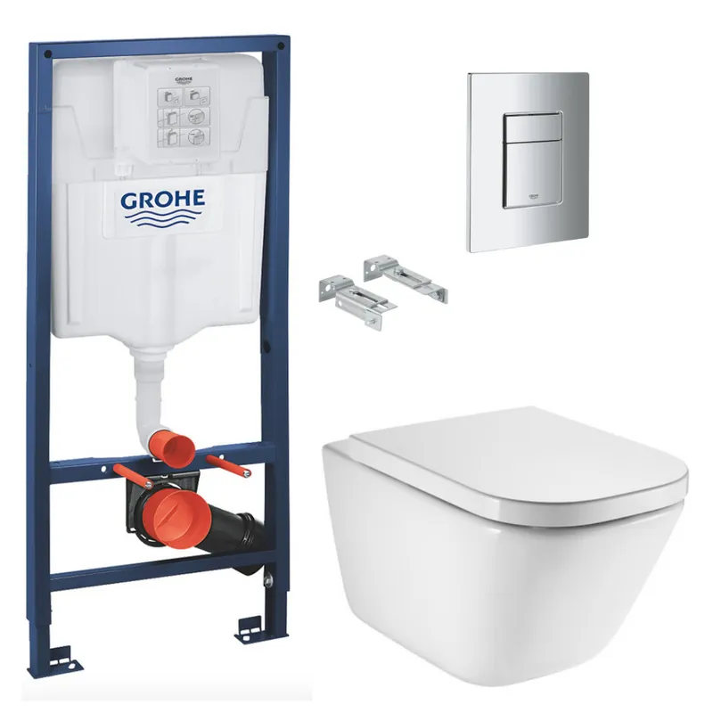 Rapid SL Pack WC bâti-support + WC suspendu Roca avec abattant SoftClose + plaque chrome (GRRROGAWR01-FR)