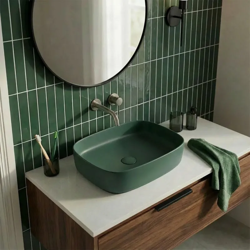 Vasque à poser rectangulaire 50 x 37,5 x 13,5 cm sans trop-plein vert mat PixL (CEPX4937GEM)