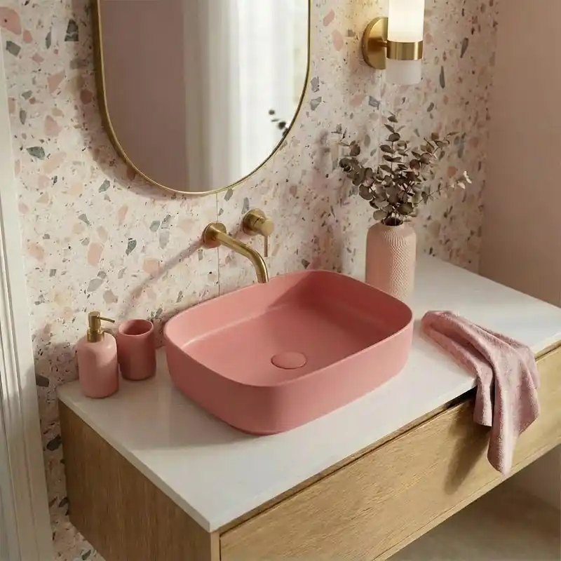Vasque à poser rectangulaire 50 x 37,5 x 13,5 cm sans trop-plein rose mat PixL (CEPX4937PM)