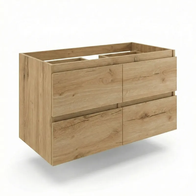 B-Way Meuble sous vasque, suspendu 119 × 50 × 45 cm sans vasque, chêne mat, 4 tiroirs BWAY2120OAK