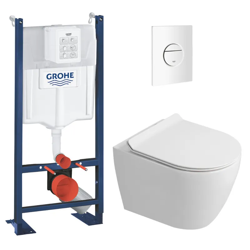 Rapid SL Pack WC bâti autoportant + WC suspendu sans bride Ceramia avec abattant SoftClose + plaque blanc mat (GRRCEPXWR08-FR)
