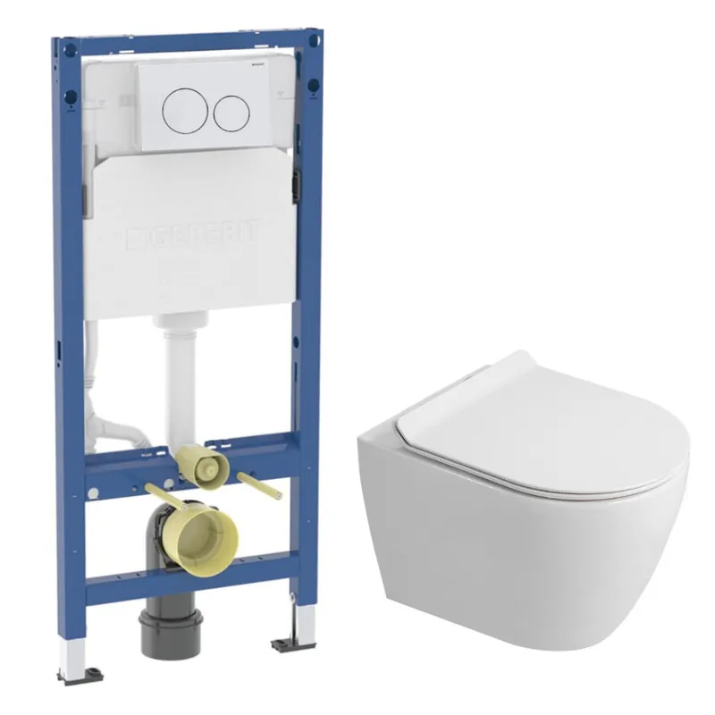 Duofix Pack WC bâti-support 112 cm + WC suspendu sans bride Ceramia avec abattant SoftClose + plaque blanche (GEBCEPXWT02-FR)