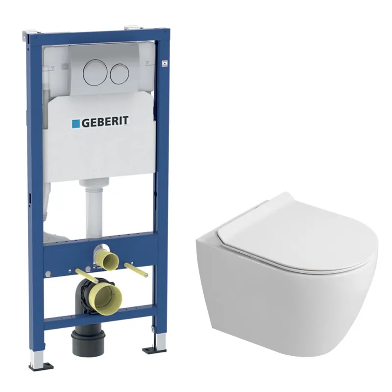 Duofix Pack WC bâti-support 112 cm + WC suspendu sans bride Ceramia avec abattant SoftClose + plaque chrome (GEBCEPXWT03-FR)
