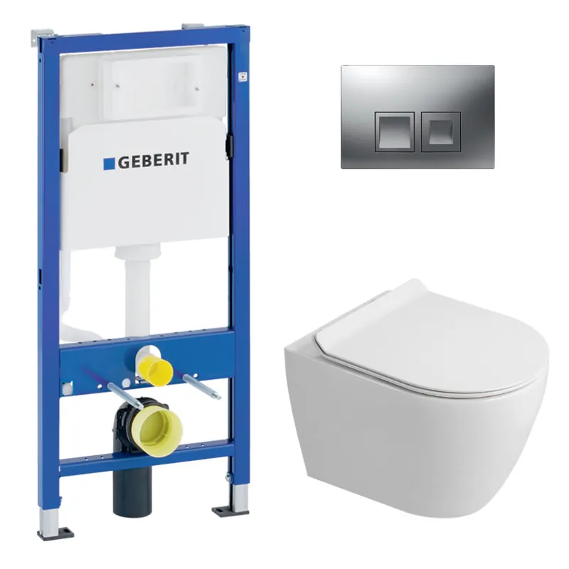 Duofix pack WC bâti-support UP100 + WC suspendu sans bride Ceramia avec abattant SoftClose + plaque chrome mat (GEBCEPXWT05-FR)
