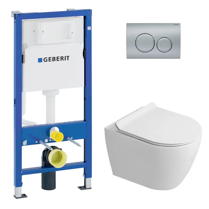 Duofix pack WC bâti-support UP100 + WC suspendu sans bride Ceramia avec abattant SoftClose + plaque chrome mat (GEBCEPXWT06-FR)