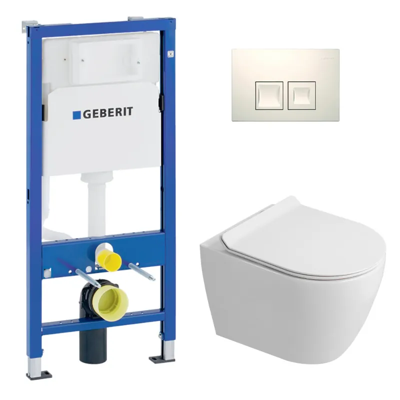 Duofix pack WC bâti-support UP100 + WC suspendu sans bride Ceramia avec abattant SoftClose + plaque blanche (GEBCEPXWT07-FR)