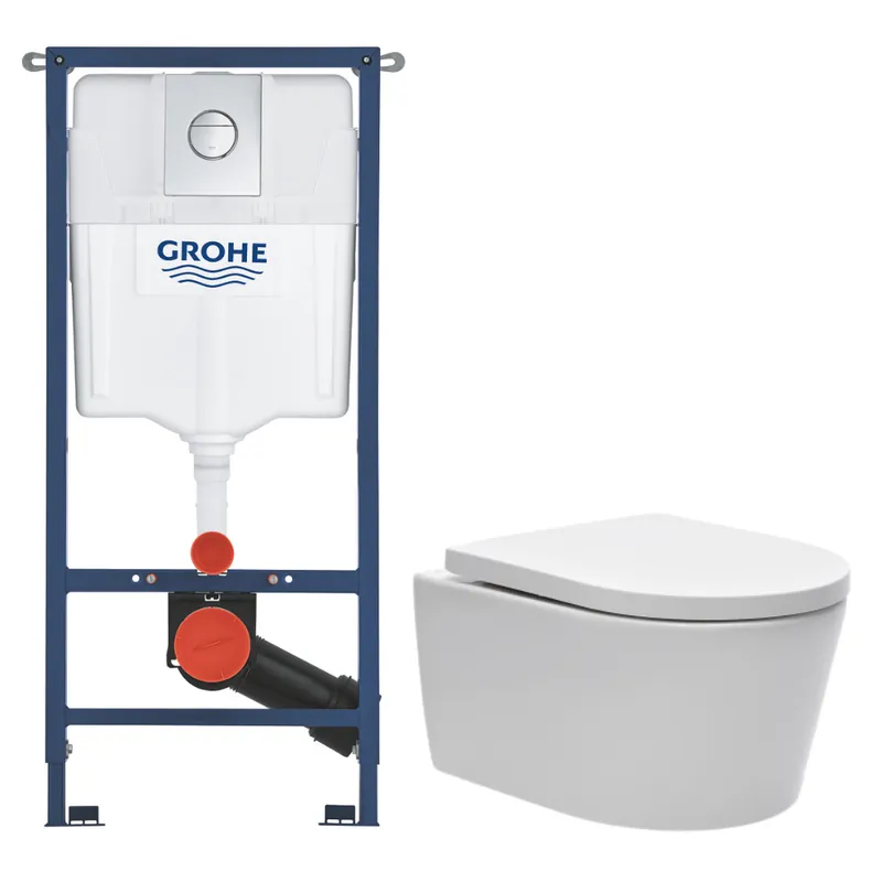 Solido pack WC bâti 4 en 1 + WC suspendu sans bride Swiss Aqua Technologies avec abattant SoftClose + plaque (GRRSTBRWR01-FR)