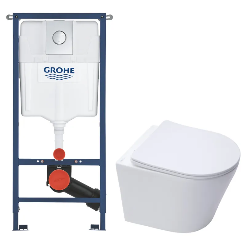Solido pack WC bâti 4 en 1 + WC suspendu sans bride Swiss Aqua Technologies avec abattant SoftClose + plaque (GRRSTINWR01-FR)