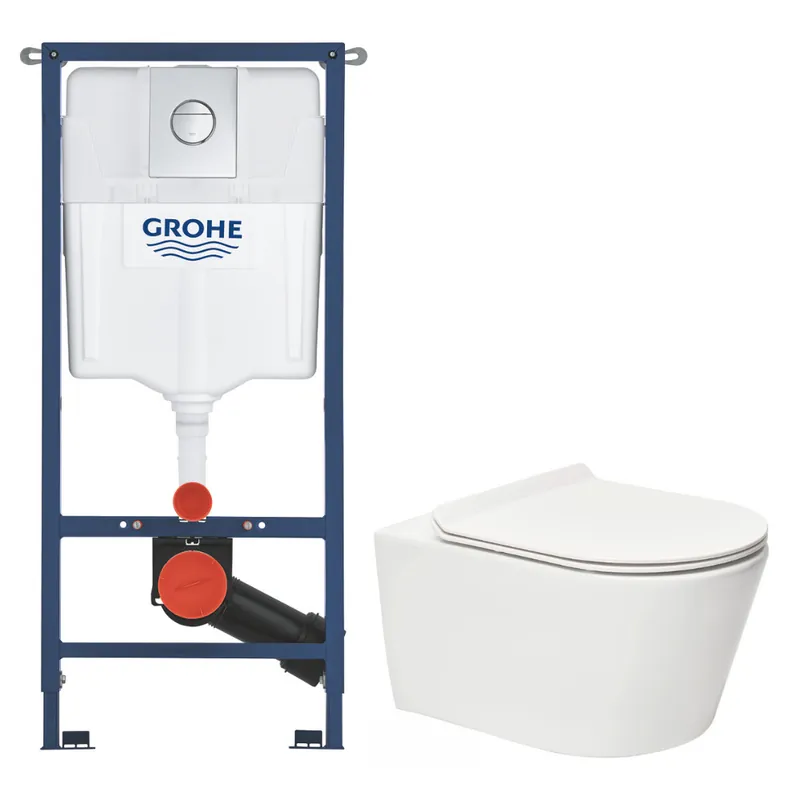 Solido pack WC bâti 4 en 1 + WC suspendu sans bride Swiss Aqua Technologies avec abattant SoftClose + plaque (GRRSTBRWR02-FR)