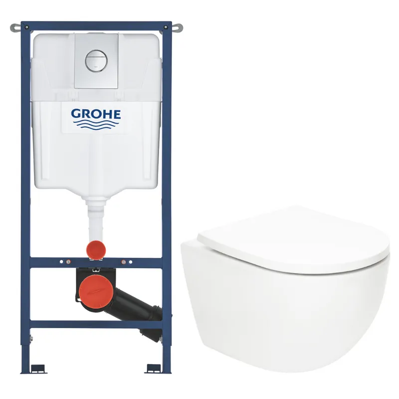 Solido pack WC bâti 4 en 1 + WC suspendu sans bride Swiss Aqua Technologies avec abattant SoftClose + plaque (GRRSTFUWT01-FR)