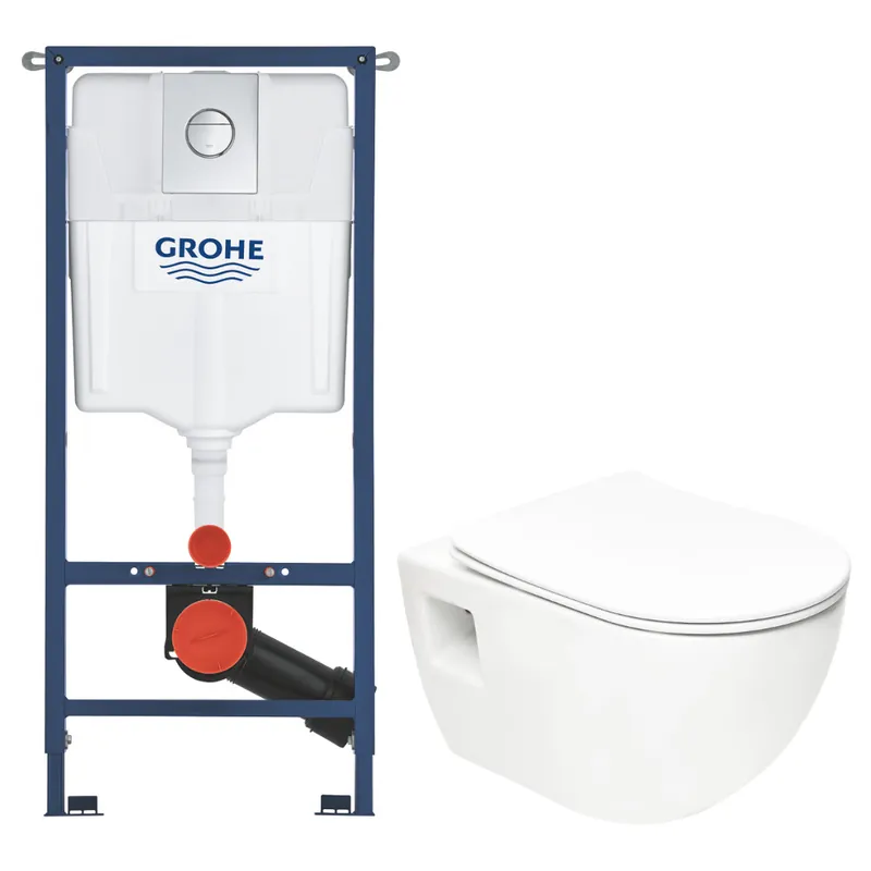 Solido pack WC bâti 4 en 1 + WC suspendu sans bride Swiss Aqua Technologies avec abattant SoftClose + plaque (GRRSTPRWR01-FR)