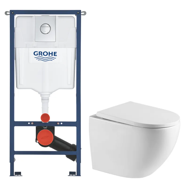 Solido pack WC bâti 4 en 1 + WC suspendu sans bride Swiss Aqua Technologies avec abattant SoftClose + plaque (GRRST67WT01-FR)