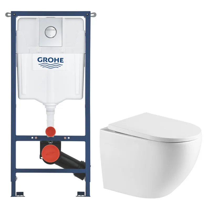 Solido pack WC bâti 4 en 1 + WC suspendu sans bride Swiss Aqua Technologies avec abattant SoftClose + plaque (GRRST67WR01-FR)