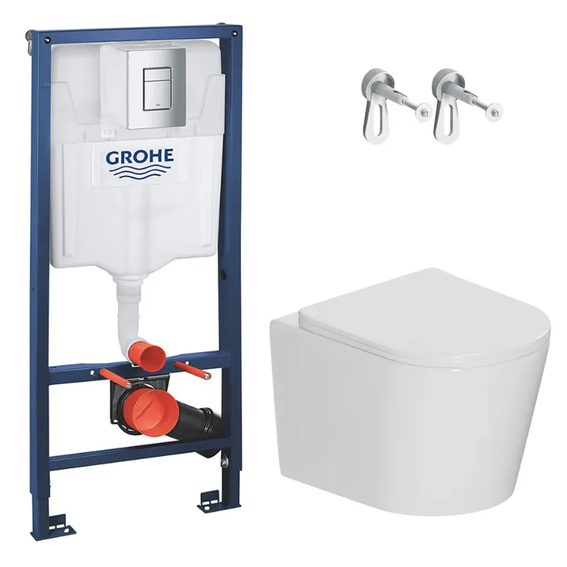 Rapid SL Pack WC bâti-support + WC suspendu sans bride avec abattant SoftClose Ceramia + plaque (GRRCE14WT01MAN-FR)