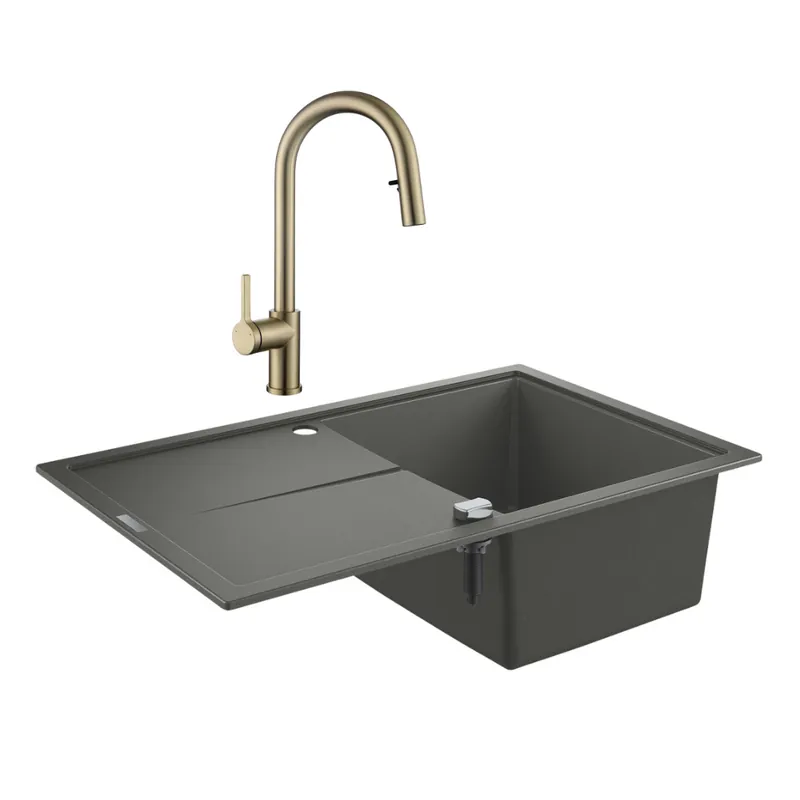 K400 évier en quartz composite avec égouttoir réversible 780x500 mm + Ceramia Timeless mitigeur (G31639TML2BG-SET)