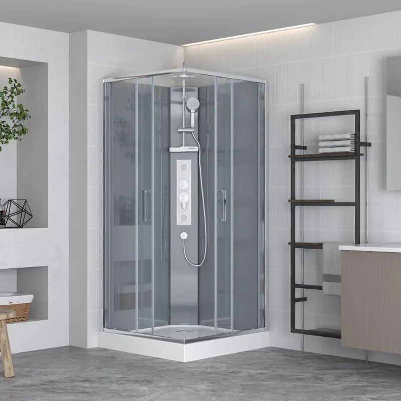 Projet 90x90 cm set cabine de douche carrée en verre sécurit avec receveur, système de douche et profilés (SATPROBOXQ90CRT)