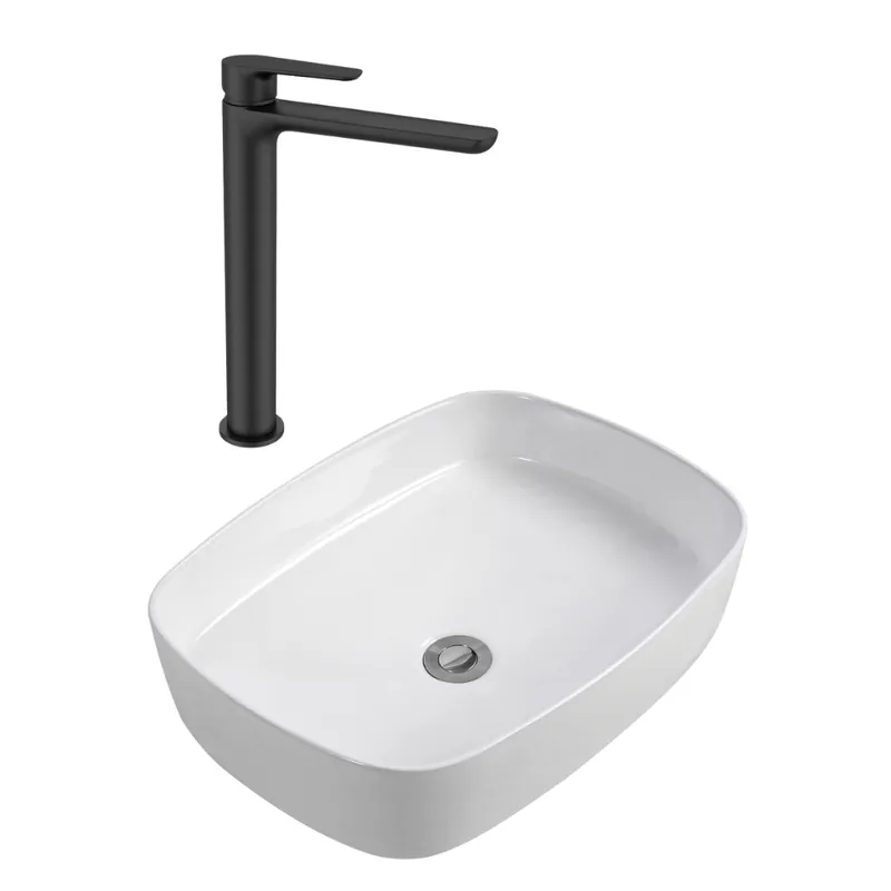 PixL 50 x 37,5 x 13,5 cm vasque à poser + Swiss Aqua Technologies Mood mitigeur lavabo XL + Ceramia PixL bonde (CEPX4937SAT285C)