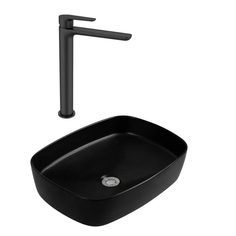 PixL 50x37,5x13,5 cm vasque à poser + Swiss Aqua Technologies Mood mitigeur lavabo XL + Ceramia PixL bonde (CEPX49BKMSAT285C)
