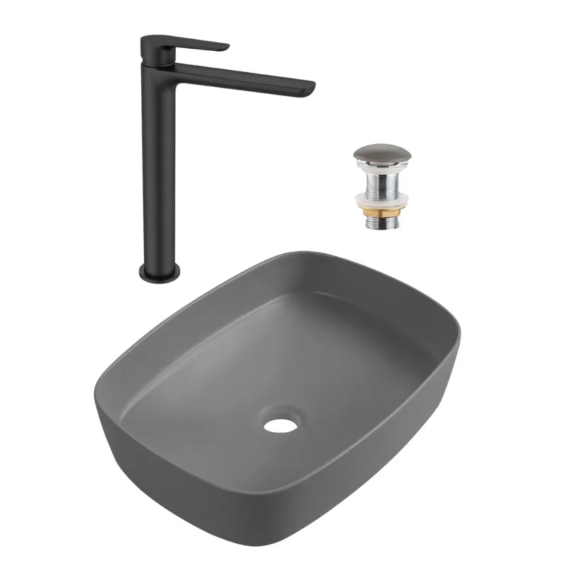 PixL 50x37,5x13,5 cm vasque à poser + Swiss Aqua Technologies Mood mitigeur lavabo XL + Ceramia PixL bonde (CEPX49GRMSAT285C)