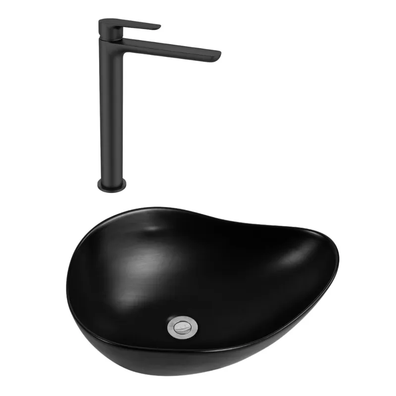 PixL 51x38x19 cm vasque à poser + Swiss Aqua Technologies Mood mitigeur lavabo XL + Ceramia PixL bonde (CEPX505BKMSAT285C)
