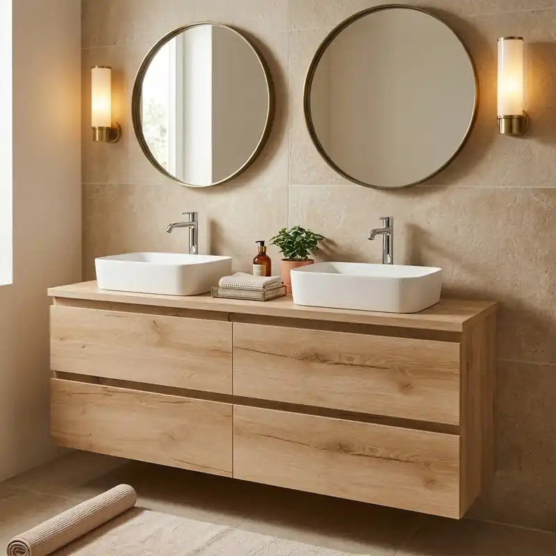 Meuble de salle de bain suspendu 120 cm avec plan de toilette, 4 tiroirs, chêne Halifax mat, SAT B-Way (BWAY2120OAKDESK)