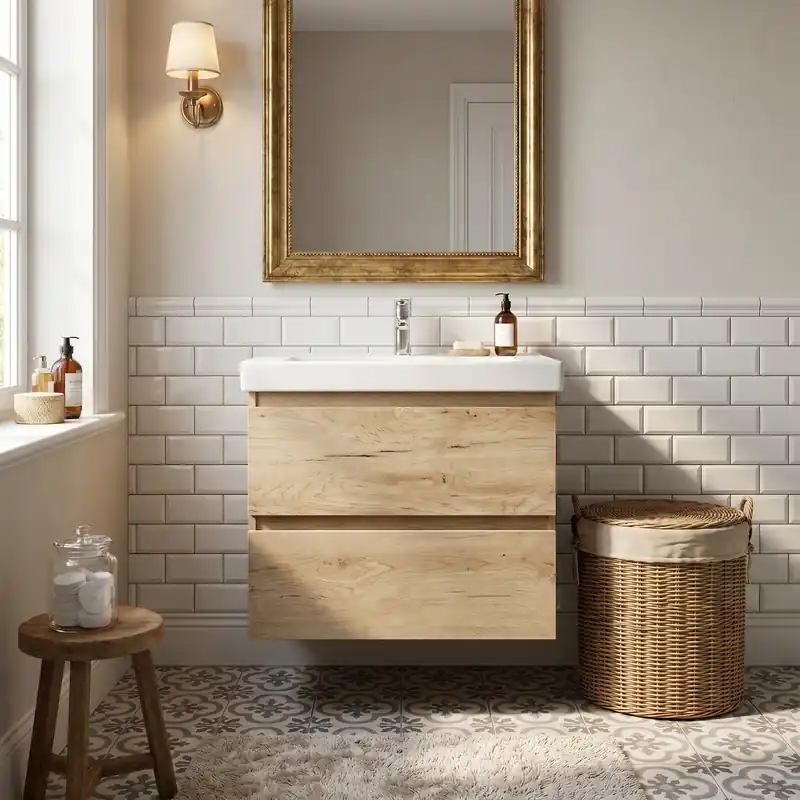 Meuble de salle de bain suspendu 59 x 50 x 45 cm avec lavabo en céramique chêne mat SAT B-Way (BWAY260OAKUU1)