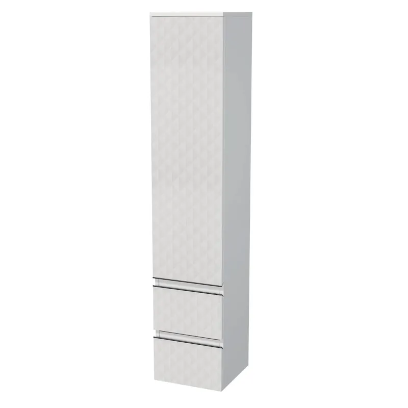 Cube Way 32,5x163x33 cm armoire de salle de bain suspendue haute, 2 tiroirs, décor pyramidal 3D, blanc mat (CUBE3DV351DL2ZBP)