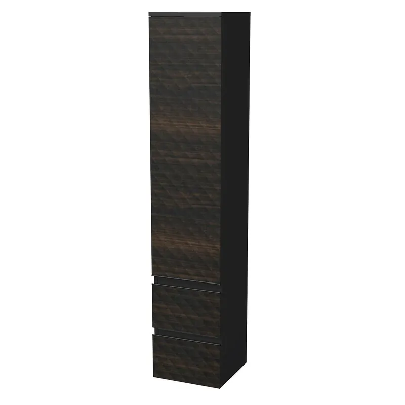 Cube Way 32,5x163x33 cm armoire de salle de bain suspendue haute, 2 tiroirs, décor pyramidal 3D, marron mat (CUBE3DV351DP2ZHP)