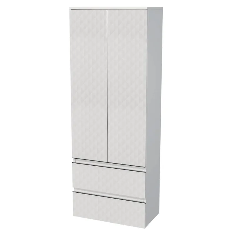 Cube Way 60x163x33 cm armoire de salle de bain suspendue haute avec 2 tiroirs, décor pyramidal 3D, blanc mat (CUBE3DV602D2ZBP)