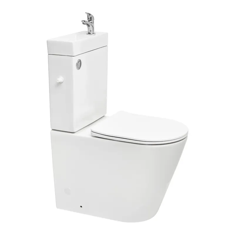 Brevis kit WC à poser sans bride en céramique + robinet eau froide S-Line Pro + tuyau de raccordement Siko (SATBRE34)