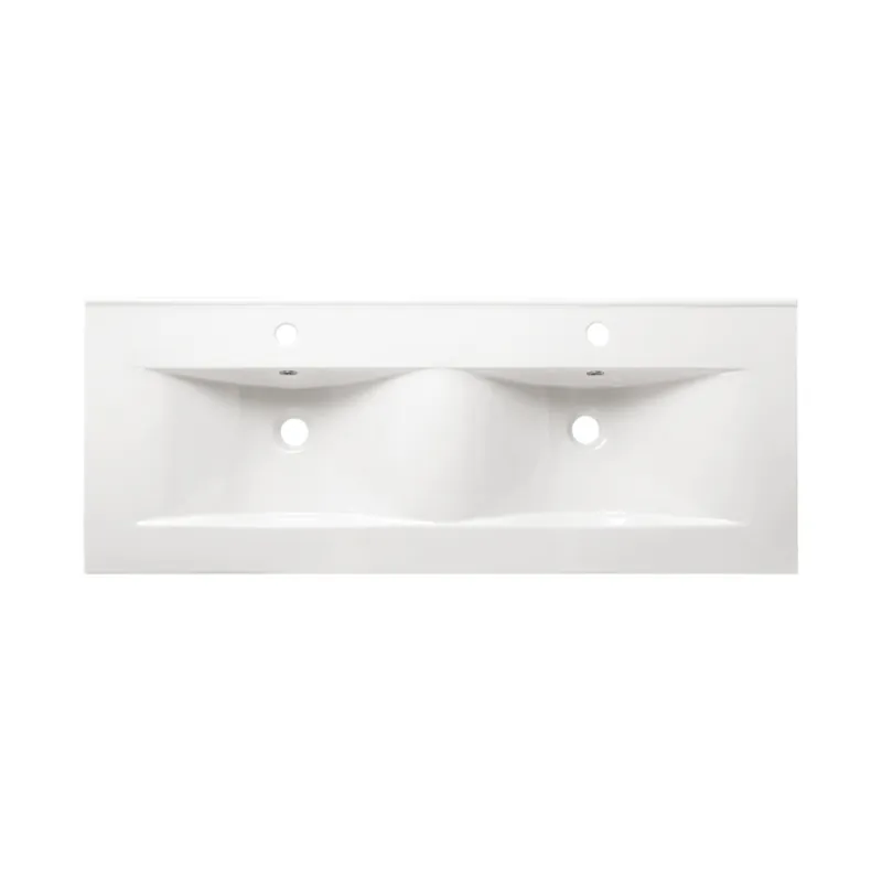 Modena 120x46x18cm lavabo double vasque en céramique, 2 trous pour la robinetterie, avec trop-plein, blanc (M212046)