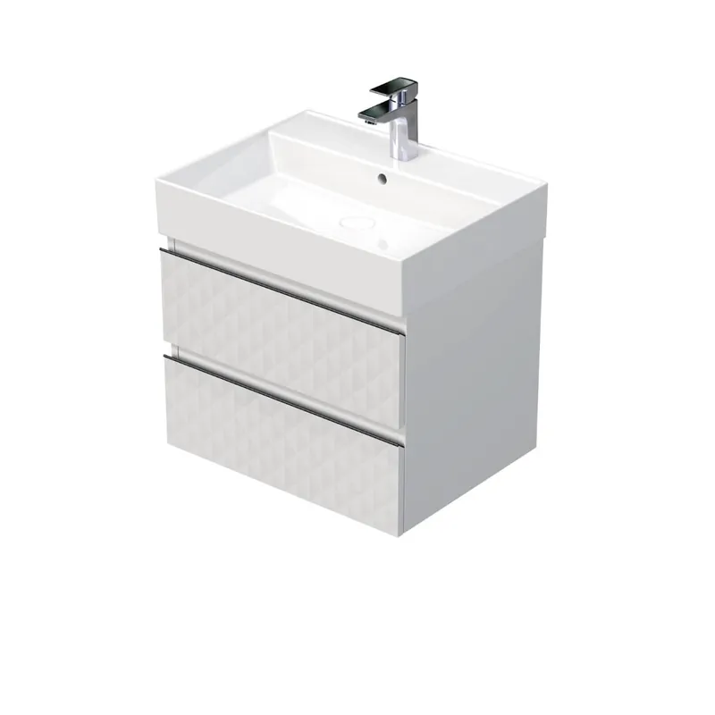Cube Way 60x47,5x46 cm meuble de salle de bain suspendu 2 tiroirs avec lavabo en céramique, blanc mat (CUBE3D46602ZBVER)
