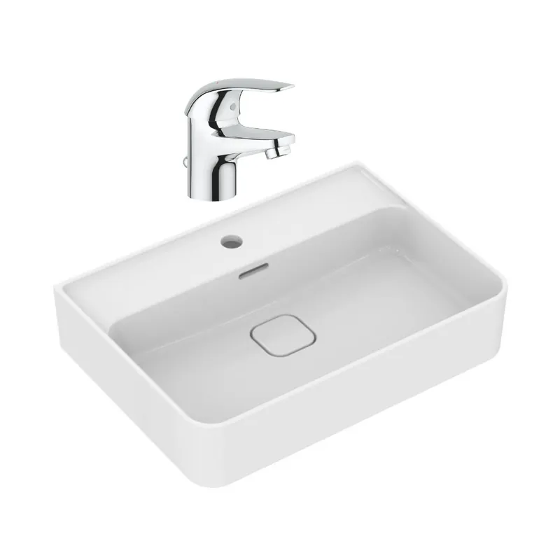 Strada II lavabo 600x430 mm 1 trou + Grohe Swift mitigeur de lavabo taille S, chrome (T300001G23919000)