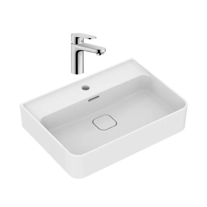 Strada II lavabo 600x430 mm 1 trou + Hansgrohe Vernis Blend mitigeur lavabo sans tirette (T300001HG71558000)