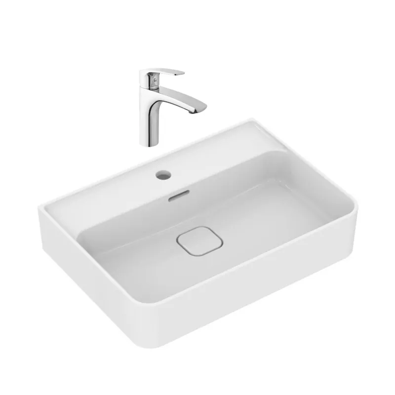 Strada II lavabo 600x430 mm 1 trou + Swiss Aqua Technologies Project mitigeur monocommande 1/2" Lavabo, chrome (T300001SATBSPRO2