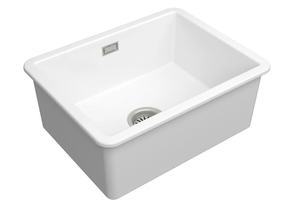 Infinitio 55,5x43x22 cm évier de cuisine simple à encastrer en céramique, avec trop-plein, sans siphon, blanc (SATSINK5543)