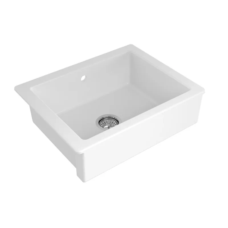 Infinitio 62x49,5x20,5 cm évier de cuisine timbre d‘office en céramique, avec trop-plein, sans siphon, blanc (SATSINK6249)