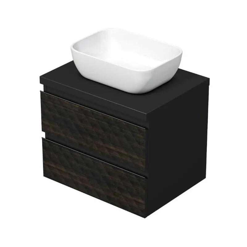 Cube Way 60x47,5x46 cm meuble de salle de bain suspendu avec lavabo et plaque de recouvrement, marron mat (CUBE3D46602ZHKD)
