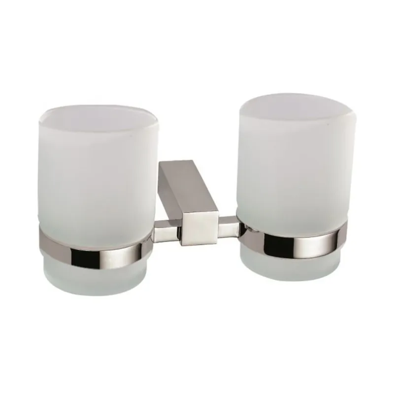Multi double pot à brosse à dent en verre dépoli, chrome (ELE47)