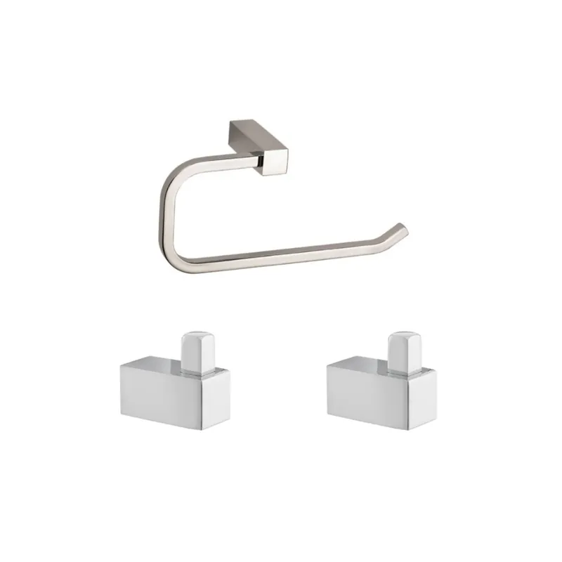 Multi set de deux crochets de salle de bain + porte-serviettes à crocher, chrome (ELEMULTI-SET5)