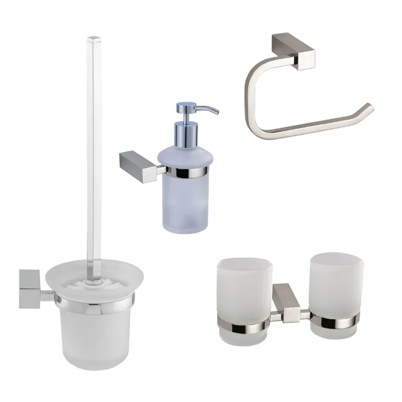 Multi set porte-papier toilette + brosse WC + distributeur de savon 200 ml en verre dépoli, chrome (ELEMULTI-SET7)
