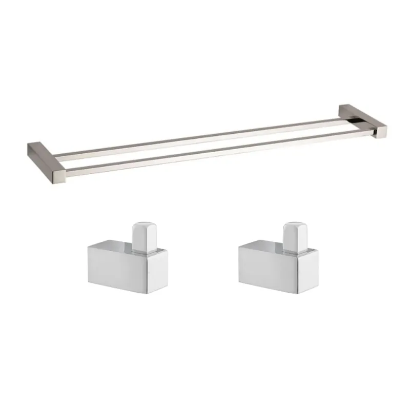 Multi set de deux crochets de salle de bain + porte-serviettes 2 barres, longueur de 60 cm, chrome (ELEMULTI-SET8)