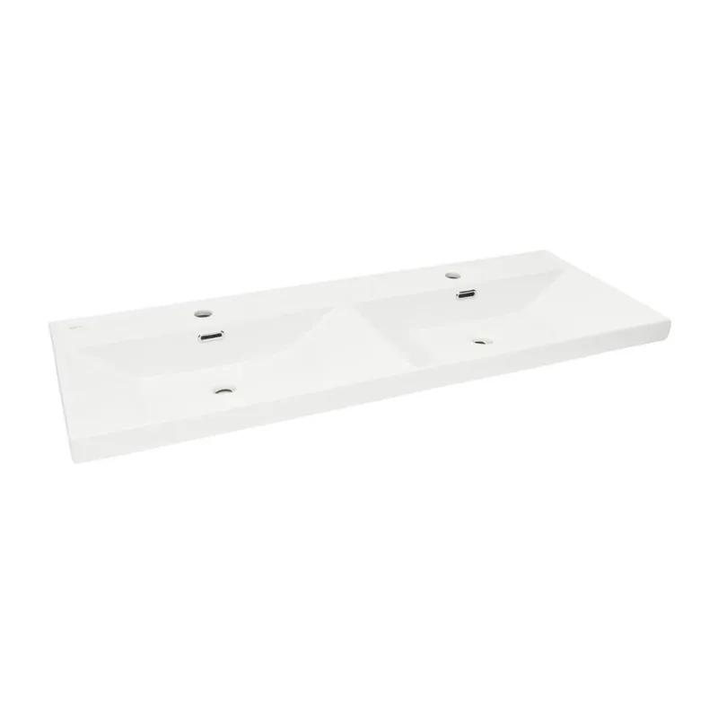 B-Way 120,5x46 cm meuble double vasque en céramique, 2 trous de robinetterie au milieu, trop-plein, blanc (SATBW212046WM)