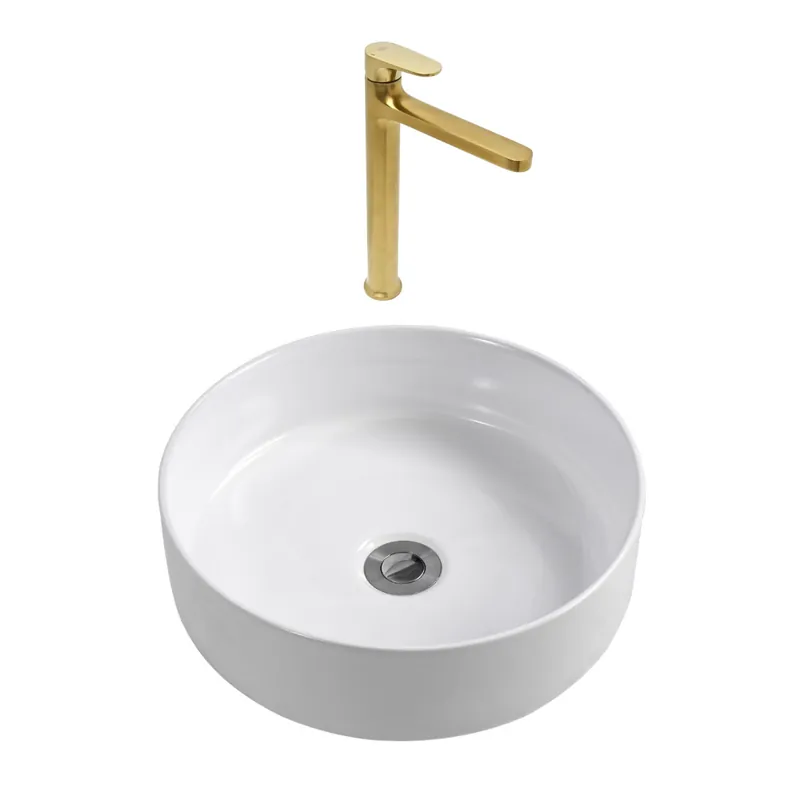 DARK mitigeur lavabo XL, or brossé + Ceramia PixL 36x12,5 cm vasque à poser, sans trop-plein, blanc brillant (SAT285PBZCEPX3636)
