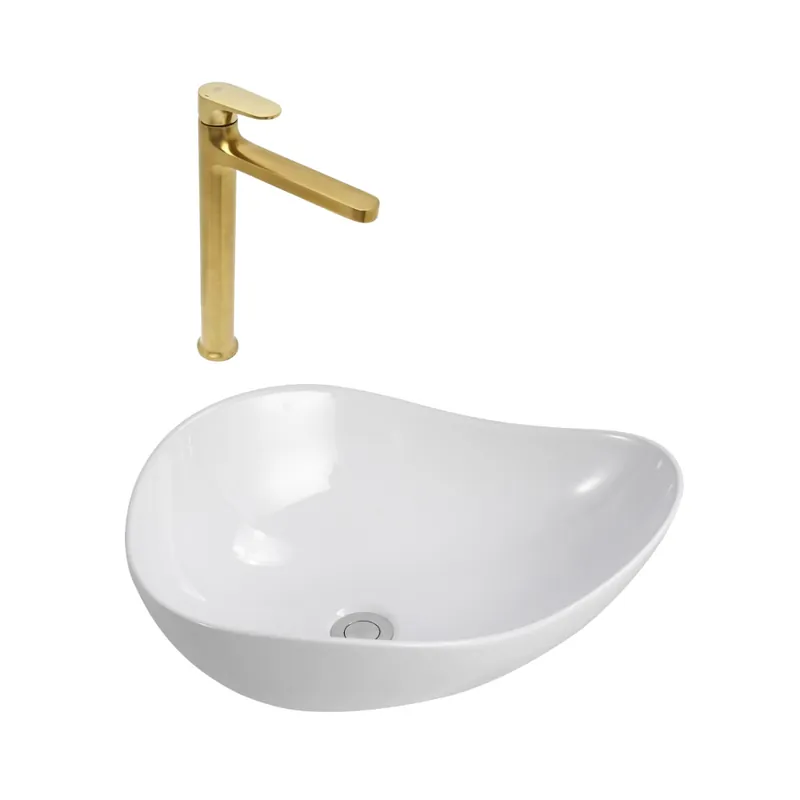 DARK mitigeur lavabo XL, or brossé + Ceramia PixL 51x38x19 cm vasque à poser, sans trop-plein, blanc (SAT285PBZCEPX5038)
