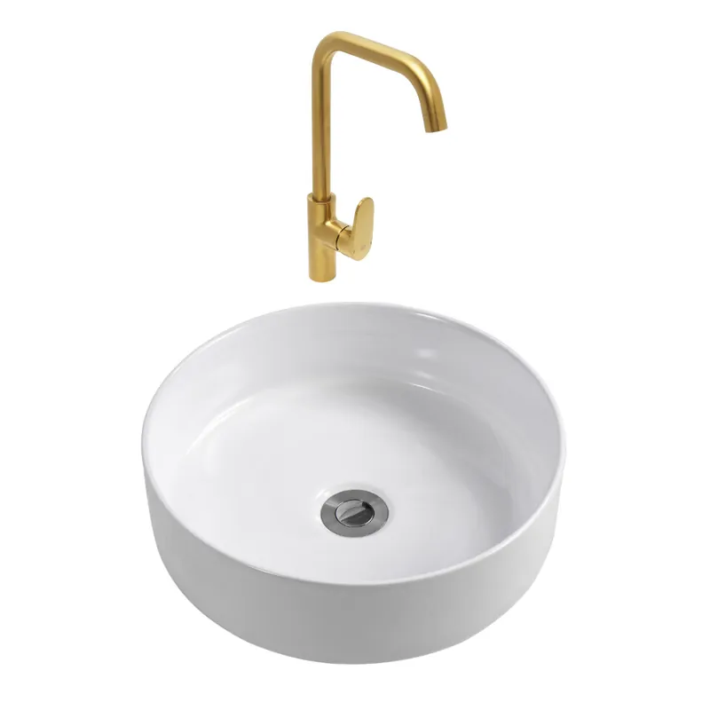 DARK mitigeur lavabo pivotant, or + Ceramia PixL 36x12,5 cm vasque à poser, sans trop-plein, blanc brillant (SAT280LBZCEPX3636)