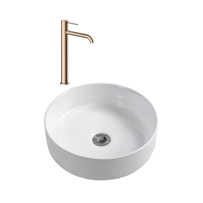 Aurum mitigeur lavabo inox, or rose + Ceramia PixL 36x12,5 cm vasque à poser, sans trop-plein, blanc (SAT285BRGCEPX3636)