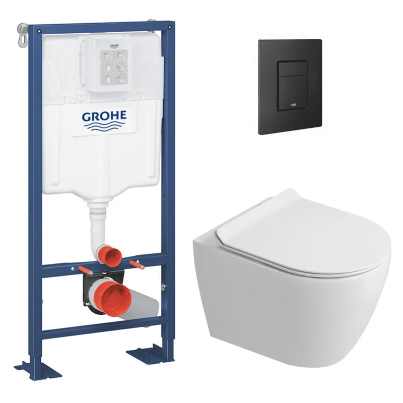 Solido pack WC bâti-support autoportant + WC suspendu Ceramia PixL + abattant SoftClose + plaque noir (GRCEPXWT03-FR)